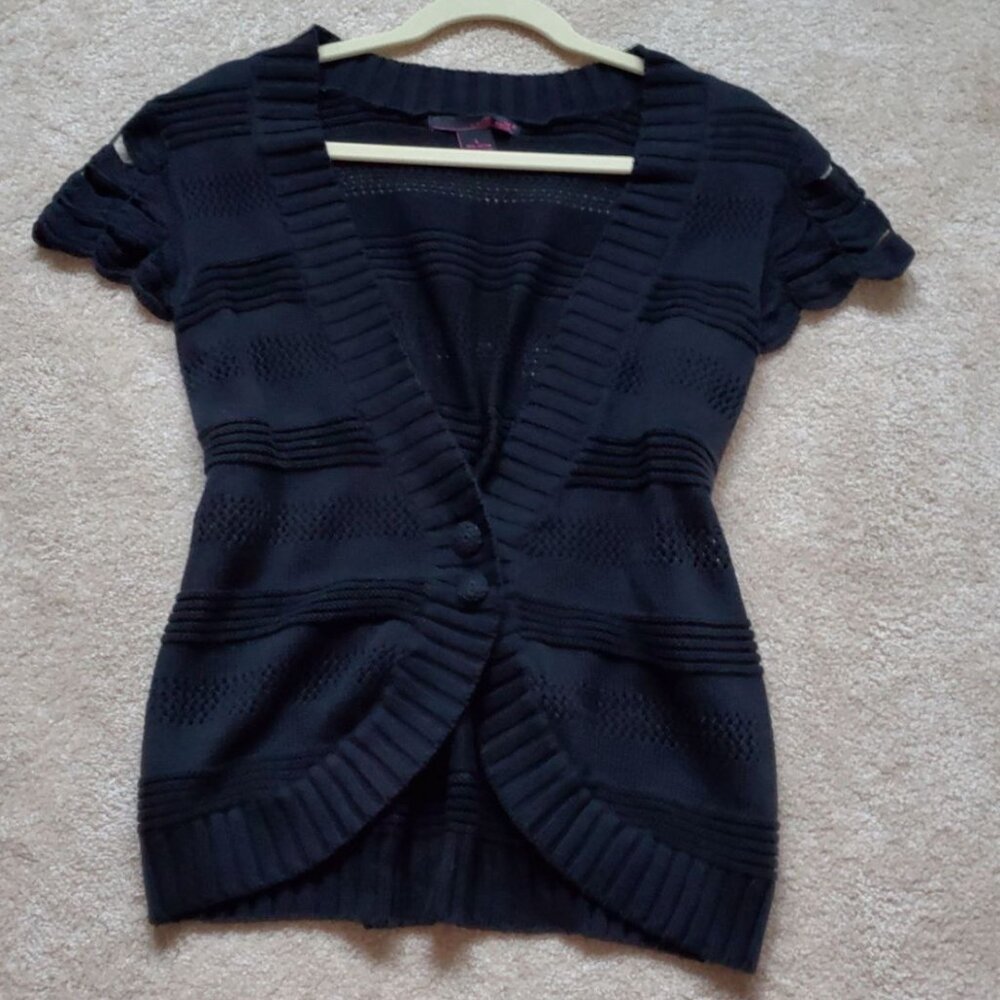 Willi Smith All-Knit Black Short Sleeves Cotton Cardigan. Size L